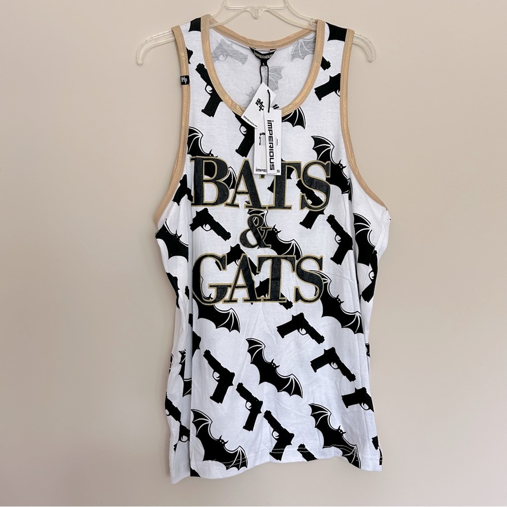 🆕 Bats & Gats Men’s White and Black Tank Top